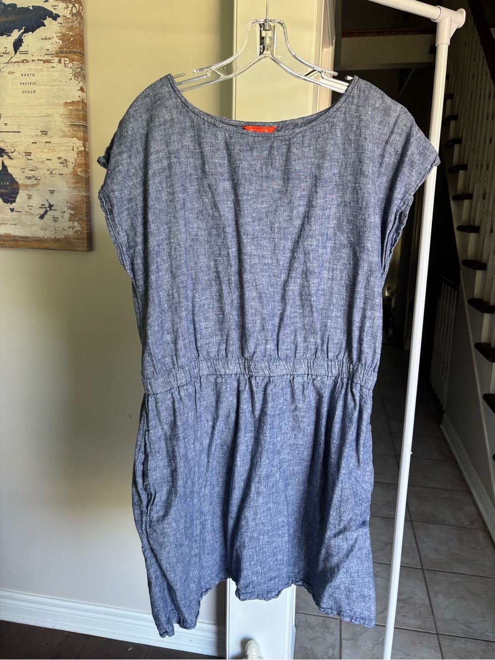 Joe Fresh Chambray Short Sleeve Elastic-Waist Dress in Denim Blue